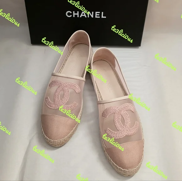 CHANEL 19P PINK MESH GROSSGRAIN ESPADRILLES - Picture 2 of 12